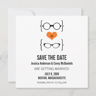 Orange Geeky Glasses Save the Date Announcement
