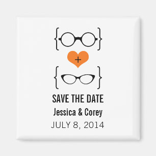 Orange Geeky Glasses Save the Date Magnet
