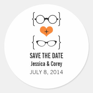 Orange Geeky Glasses Save the Date Stickers