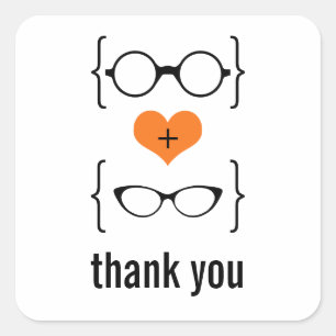 Orange Geeky Glasses Thank You Stickers