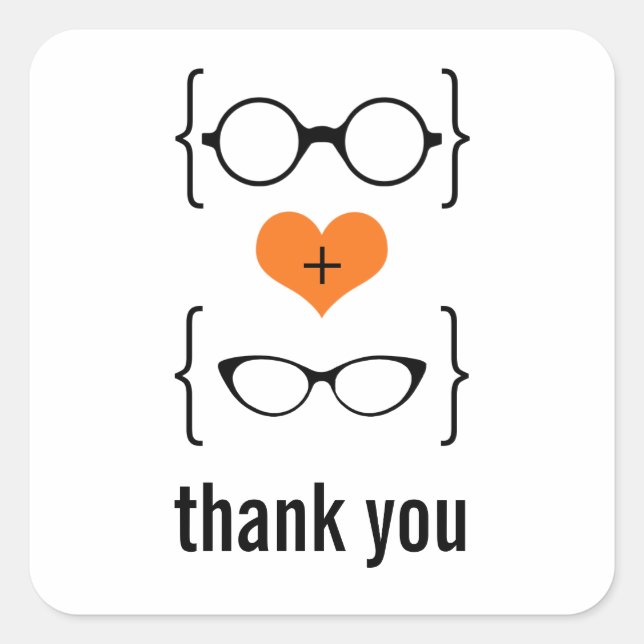 Orange Geeky Glasses Thank You Stickers (Front)