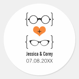 Orange Geeky Glasses Wedding Stickers