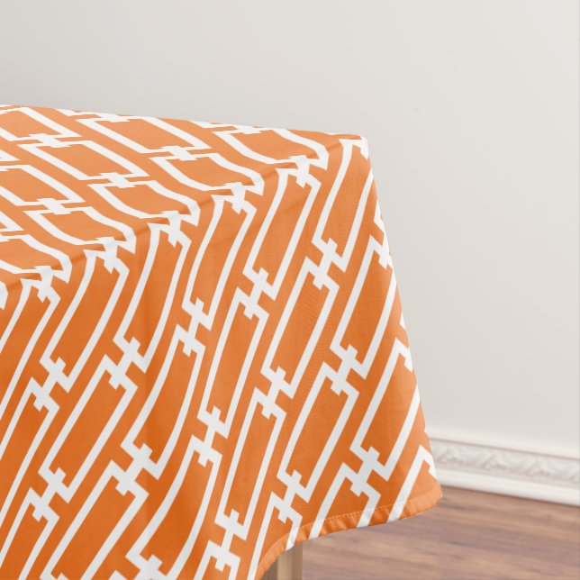 Orange Geometric Chain Links Pattern Tablecloth (In Situ)