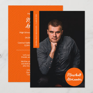Orange Geometric Graduation Photo Invitation