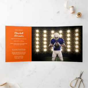 Orange Geometric Graduation Photo Tri-Fold Invitation