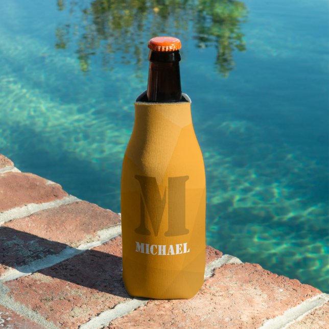 Orange geometric mesh pattern Monogram Bottle Cooler (In Situ Pool)