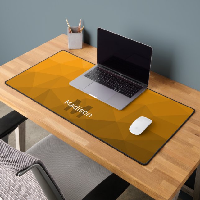 Orange Geometric Mesh Pattern monogram Desk Mat (Office 2)