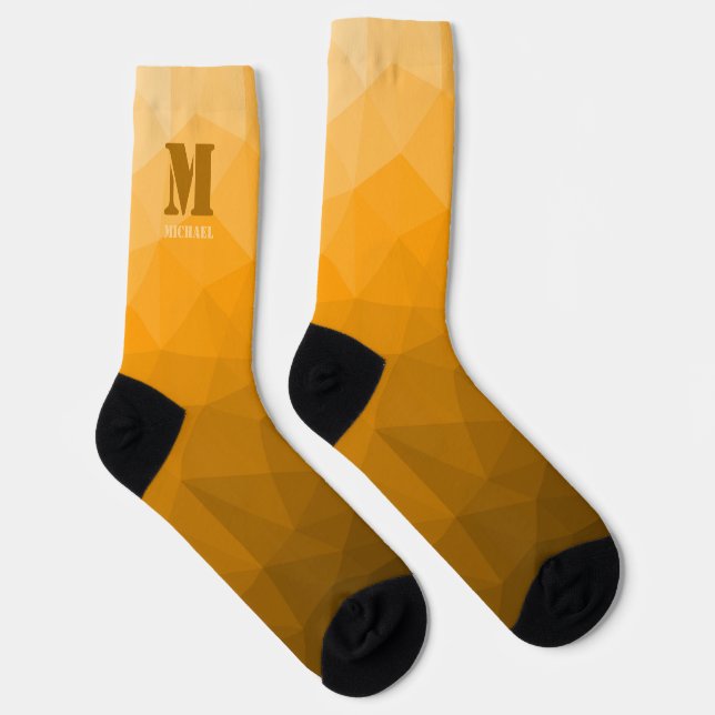 Orange geometric mesh pattern Monogram Socks (Right)