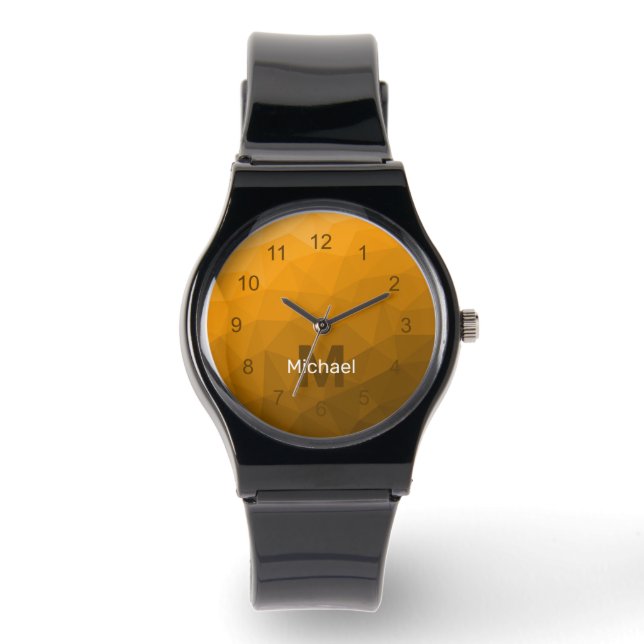 Orange geometric mesh pattern Monogram Watch (Front)