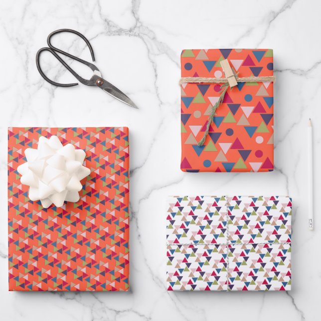 Orange geometric pattern wrapping paper (Front)