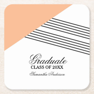 Orange Geometric Stripe Graduation Coasters