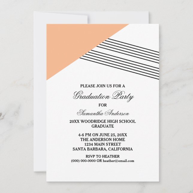 Orange Geometric Stripe Graduation Party Invite (Front)