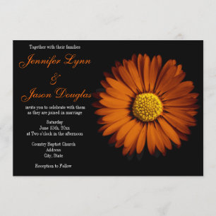 Orange Gerber Daisy Black Wedding Invitations