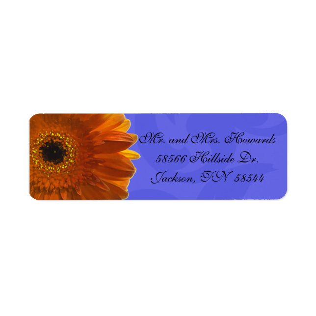 Orange Gerber Daisy Blue Return Address Label (Front)