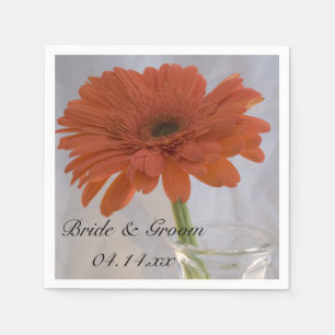 Orange Gerber Daisy in Vase Wedding Napkin