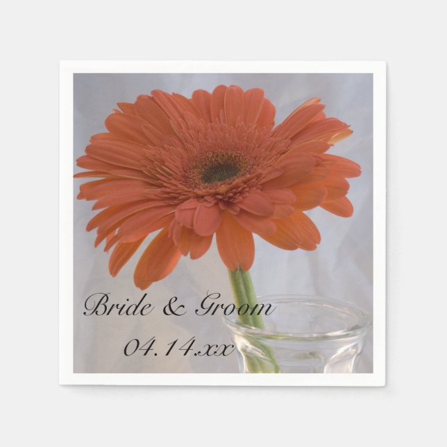Orange Gerber Daisy in Vase Wedding Napkin (Front)
