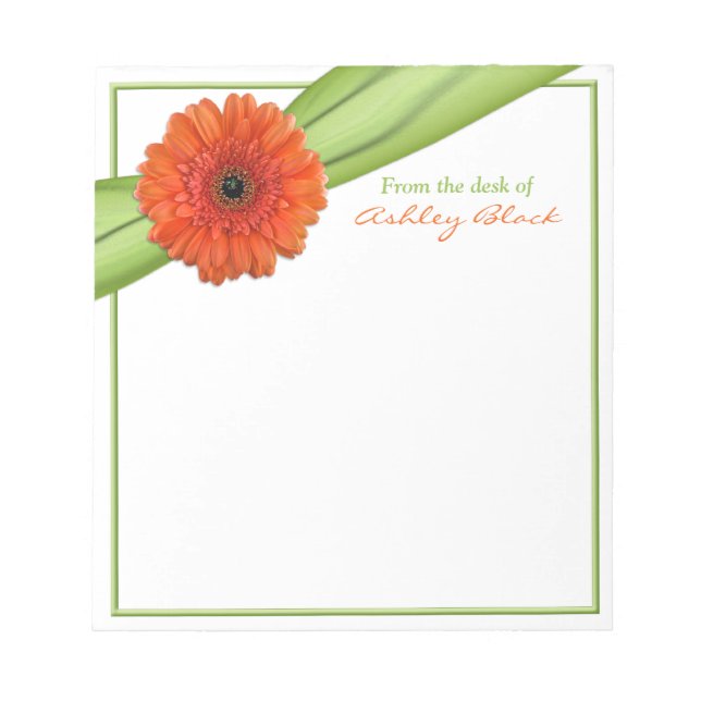 Orange Gerber Daisy Ribbon Personalized Notepad (Front)