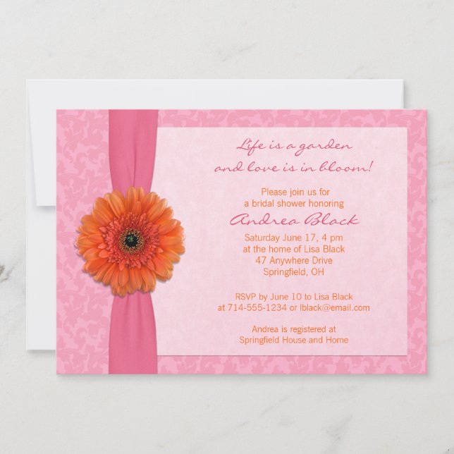 Orange Gerber rose Floral Invitation à la douche n (Devant)