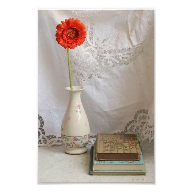 Orange gerbera and books  photo print (Front)