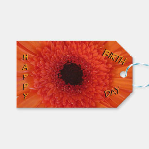 Orange Gerbera Close Up Happy Birthday Gift Tag