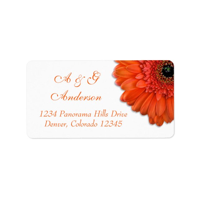 Orange Gerbera Daisy Étiquettes de adresse Mariage (Devant)