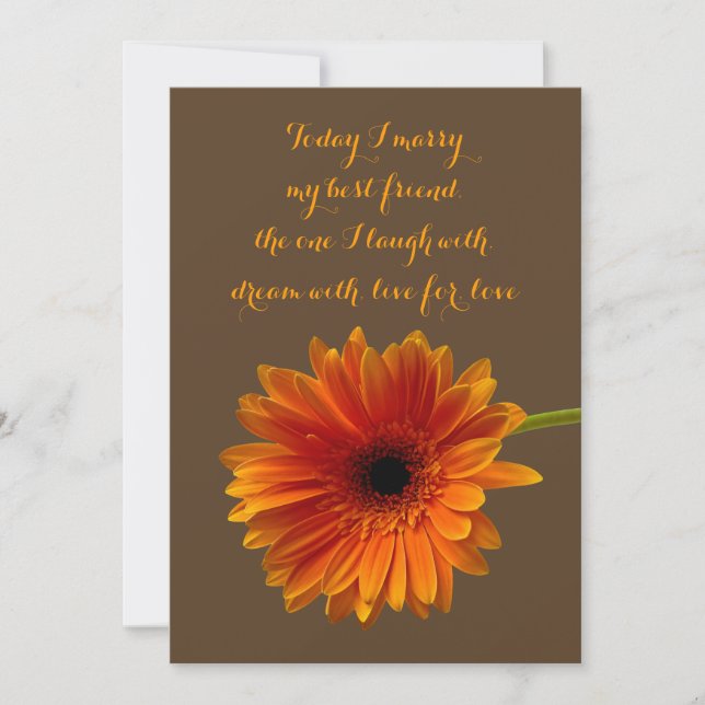 Orange Gerbera Daisy Faire-part de mariage - Brown (Devant)