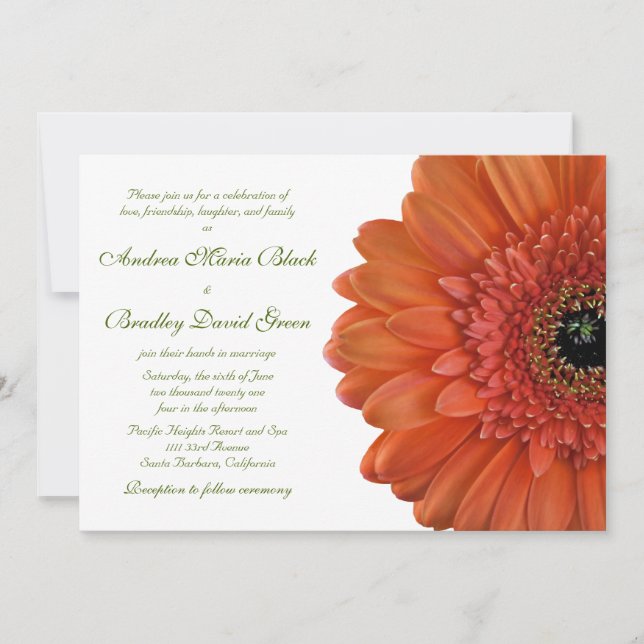 Orange Gerbera Daisy Flower Wedding Invitation (Front)