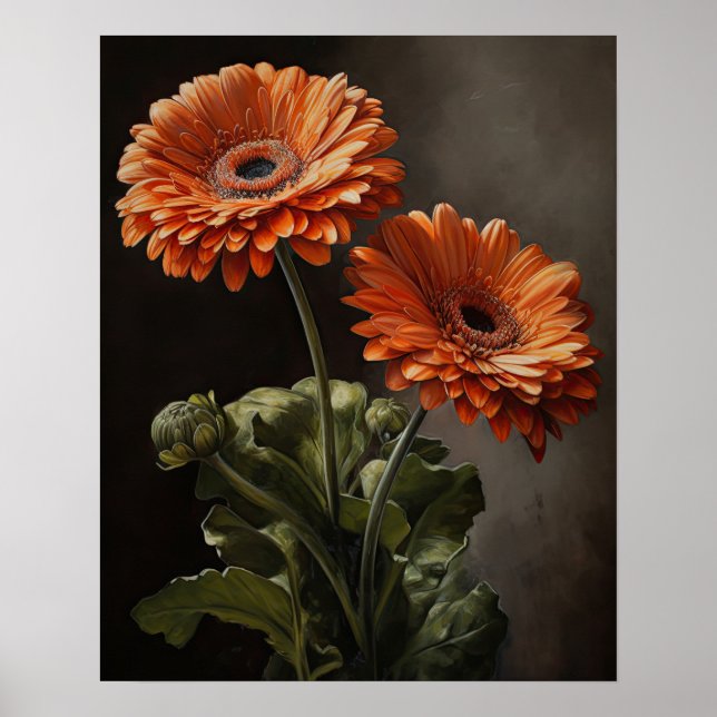 Orange Gerbera Daisy Flowers Art Print Poster (Front)