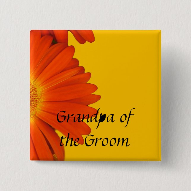 orange gerbera daisy flowers buttons. 2 inch square button (Front)