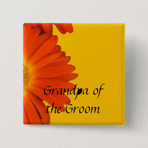 orange gerbera daisy flowers buttons. 2 inch square button