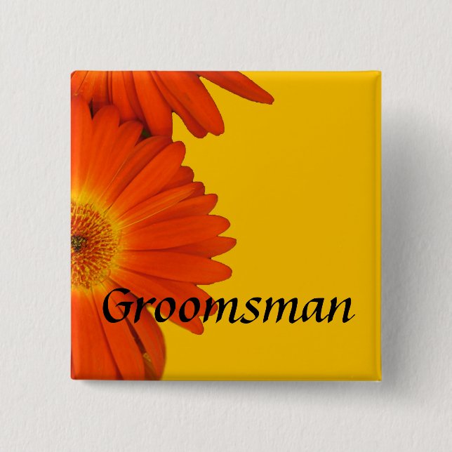 orange gerbera daisy flowers buttons. 2 inch square button (Front)