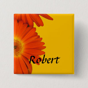 orange gerbera daisy flowers buttons. 2 inch square button