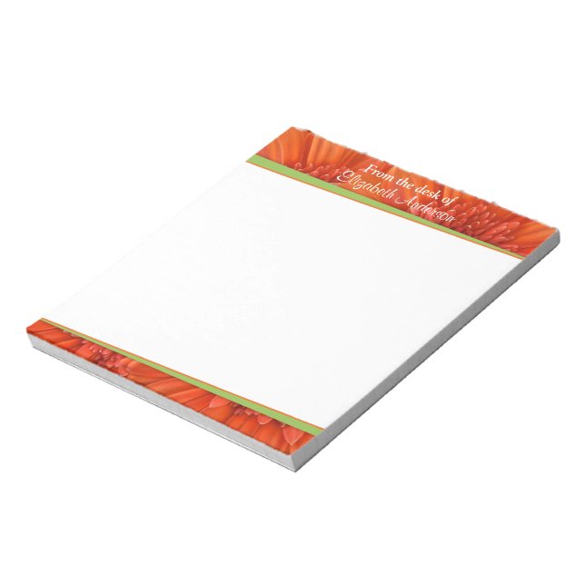 Orange Gerbera Daisy Green Personalized Notepad (Rotated)