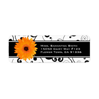 Orange Gerbera Daisy Noir & Blanc Scroll