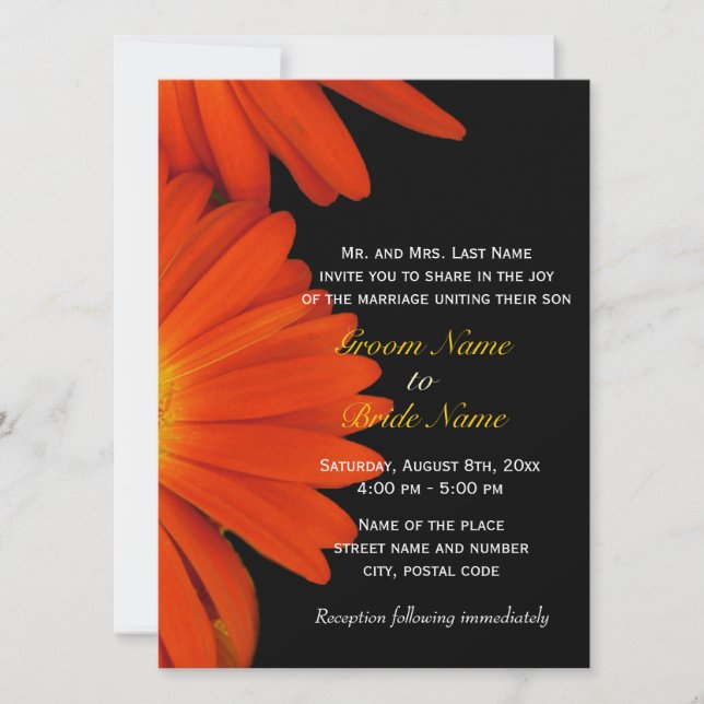 Orange gerbera daisy wedding invitation (Front)
