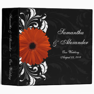 Orange Gerbera Daisy with Black and White Scroll Binder