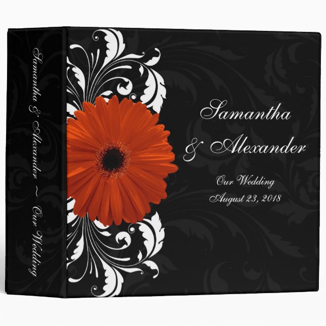 Orange Gerbera Daisy with Black and White Scroll Binder (Front/Spine)