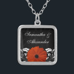 Orange Gerbera Daisy with Black and White Scroll Silver Plated Necklace<br><div class="desc">Tasteful, chic and classy matching collection features black background with subtle swirling scrolls, and a vivid white swirl foreground design with vibrant orange gerbera gerber daisy flower. Perfectly elegant for a fall or autumn wedding, halloween wedding, thanksgiving event or during any season. This item is available as a complete matching...</div>