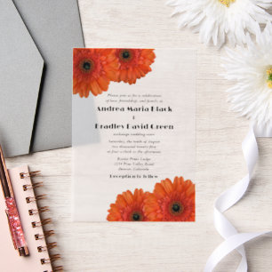 Orange Gerbera Gerber Daisy Flower Wedding Vellum Invitations