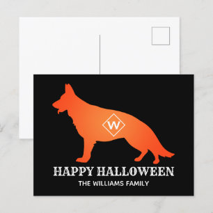Orange German Shepherd Happy Halloween Family Name Holiday Postcard