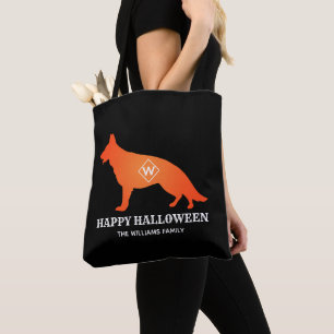 Orange German Shepherd Happy Halloween Family Name Tote Bag