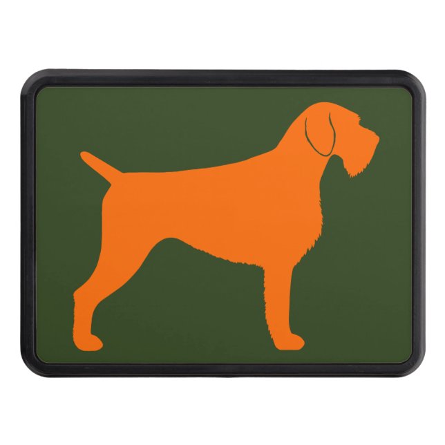 Orange German Wirehaired Pointer Silhouette Trailer Hitch Cover (Front)