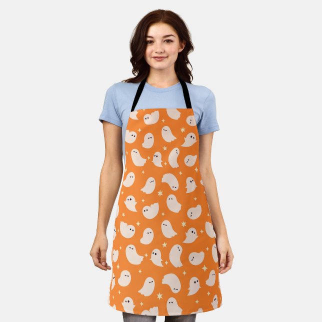 Orange Ghost Doodle Pattern Apron (Worn)
