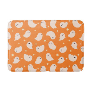 Orange Ghost Doodle Pattern Bath Mat