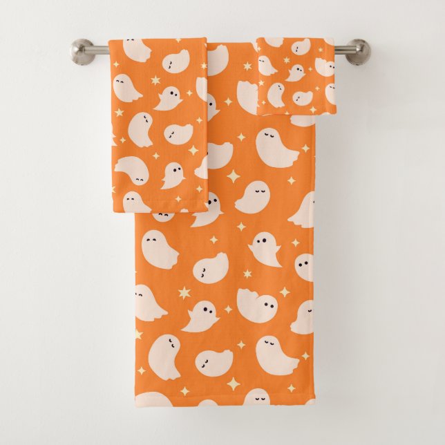 Orange Ghost Doodle Pattern Bath Towel Set (Insitu)
