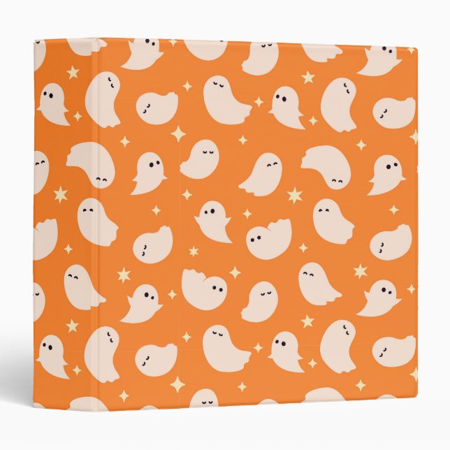 Orange Ghost Doodle Pattern Binder (Front/Spine)