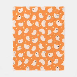 Orange Ghost Doodle Pattern Fleece Blanket