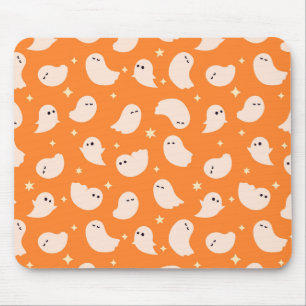 Orange Ghost Doodle Pattern Mouse Pad