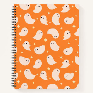 Orange Ghost Doodle Pattern Notebook