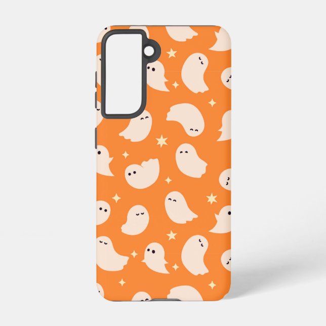 Orange Ghost Doodle Pattern Samsung Galaxy S21 Case (Back)